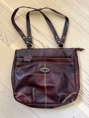 Burgundy Genuine Leather Shoulder Tote Bag - Classic Women's Tote